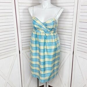 Alfred Angelo Plaid Silk Taffeta Empire Waist Sleeveless Dress Yellow Blue 14